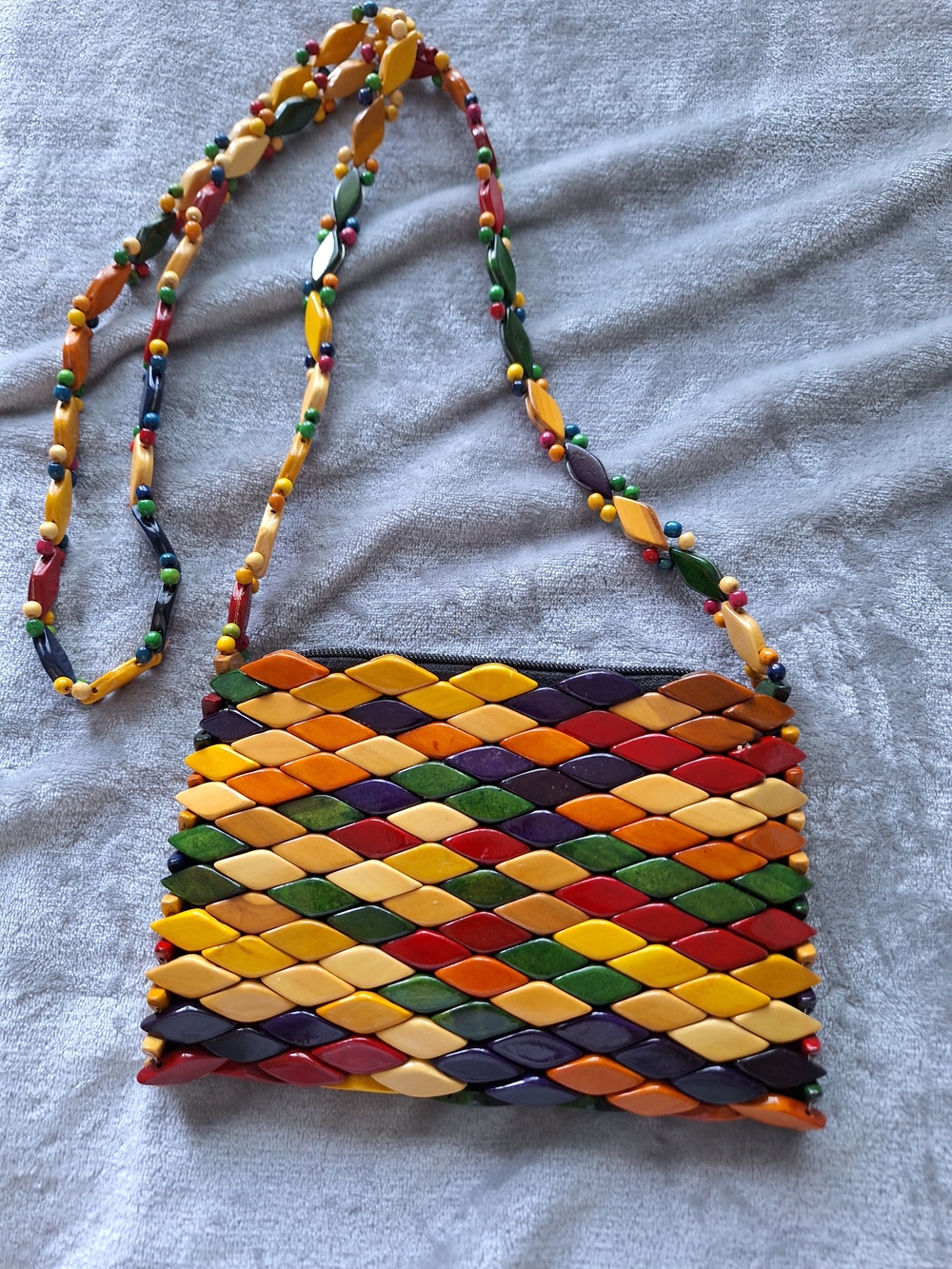 Multicolor Wooden Bead Crossbody Bag